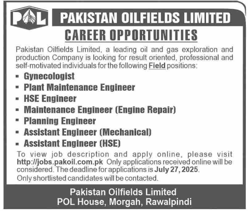 Jobs in Pakistan Oilfields Limited Rawalpindi